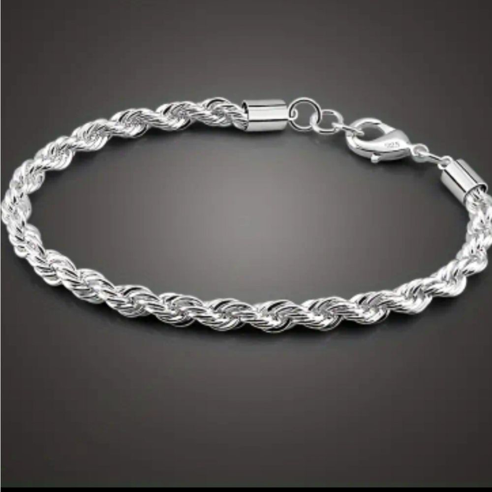Elegant Unisex 925 Sterling Silver Twisted Rope Bracelet.
